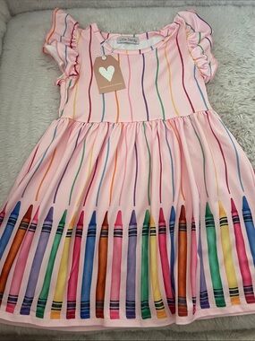 Pink Crayon Print Girls' Dress